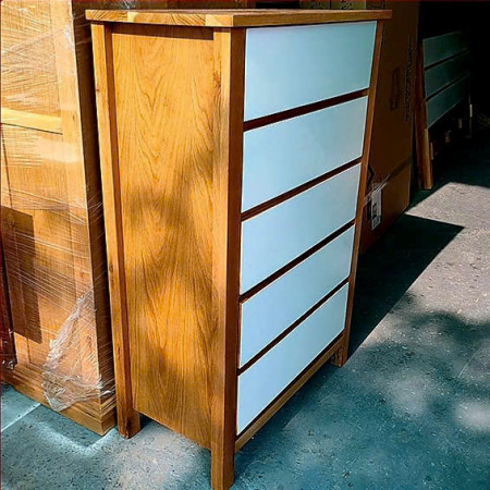 Oak 01 : Tủ 5 Ngăn Kéo Gỗ Sồi ( Tự Nhiên + Trắng )